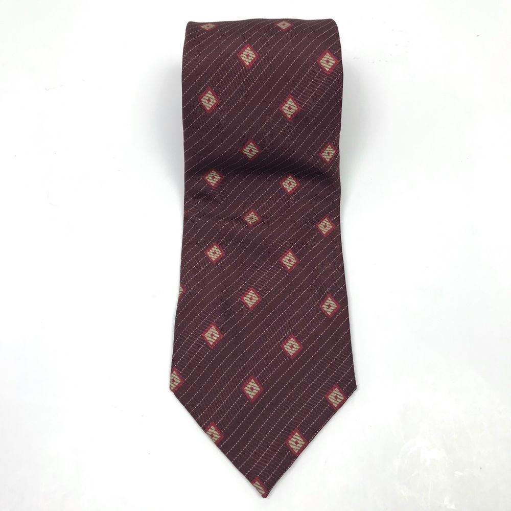 Giorgio Armani Silk Red Diamond Striped Print Tie